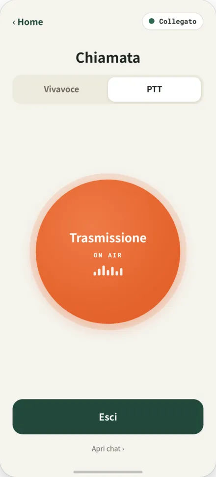 Schermata di chiamata. Pulsante PTT durante la trasmissione